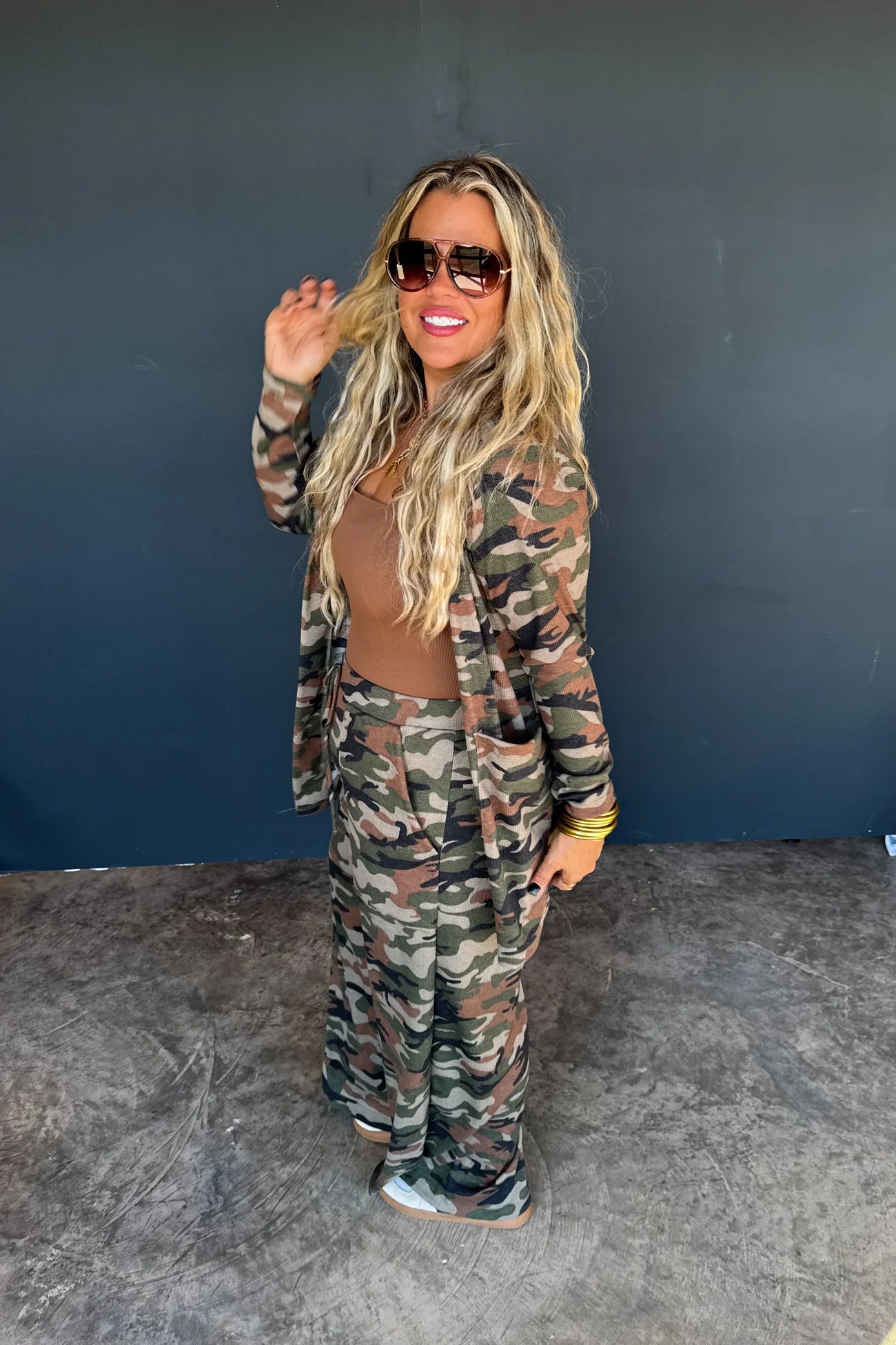 Camo waffle cardigan