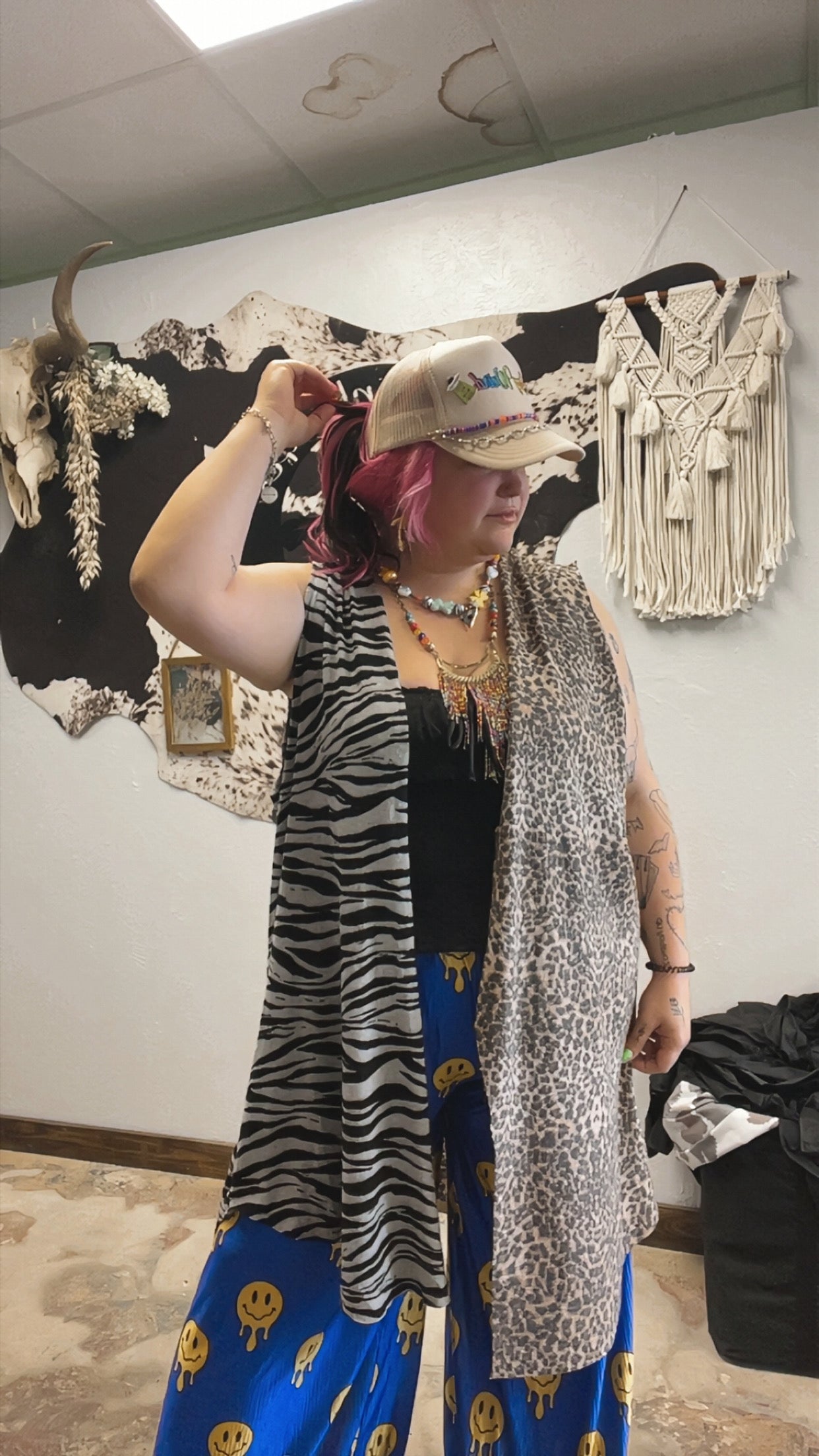 Leopard zebra half and half kimono